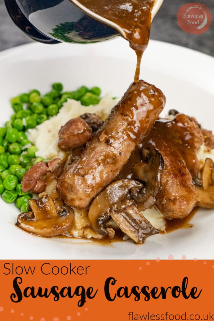 Slow Cooker Sausage Casserole with Onion and Mushrooms