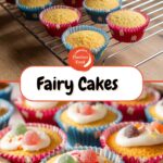 Images of our fairy cakes going onto a wire rack to cool and our fairy cakes decorated in icing, sprinkles and sweets