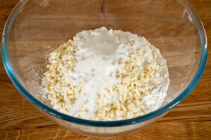 Suet, flour and salt in a bowl