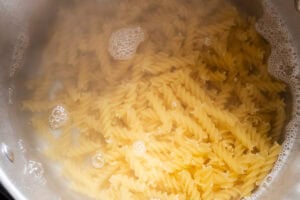 Pasta cooking in boiling water